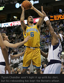 New Orleans/Oklahoma City Hornets centre Tyson Chandler can't shoot much, but is one of the NBA's best rebounders.