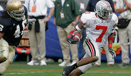 Ohio State Buckeyes wide receiver Ted Ginn Jr. will likely go in the first half of the first round.