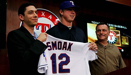 Justin Smoak has arrived in the bigs for the Texas Rangers.