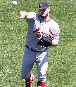 Brad Penny of the St. Louis Cardinals is getting hooked up.