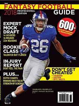 Saquon Barkley graces the cover of the 2018 Fantasy Football Guide.